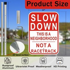 2 Pack Slow Down Sign, with 36″ Metal Stakes, 14″x10″ Reflective Aluminum sig…