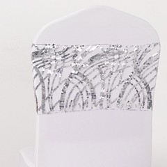5 SILVER Mesh Embroidered Sequins CHAIR SASHES Party Events Decorations Supplies