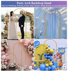 HEMMOTOP Gold Metal Arch Backdrop Stand Set of 3 – 6FT 5FT 4FT Wedding Party