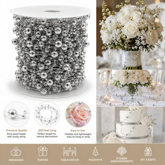200ft Artificial Pearl Bead Garland Roll Wedding Party Christmas Tree Decor