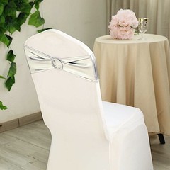 10 Silver Metallic Spandex Chair Sashes with Silver Buckles Wedding Light Gray