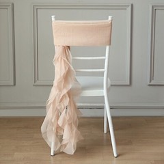 Nude Premium Curly Chiffon CHAIRS Covers Cap SASHES Bows Ties Wedding Sale