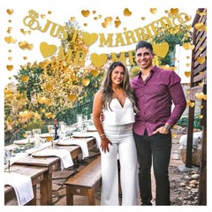 Just Married Banner Gold Glitter Mr & Mrs Wedding Decorations Sign Bridal