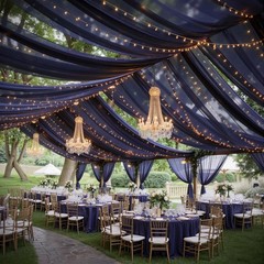 6 Panels Navy Blue Ceiling Drapes with 60″W x 240″L (Pack of 6),