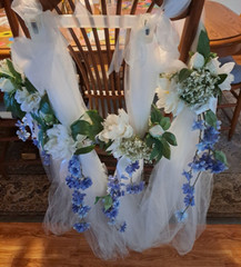Wedding aisle pew chair flower tulle bouquets 8 qty blue with white peonies