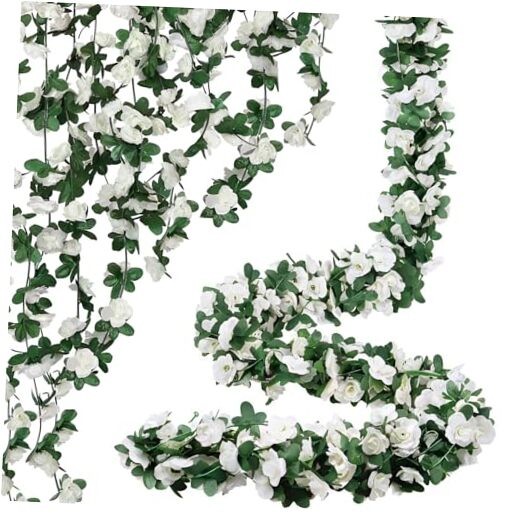 66 Ft Artificial Flower Garland, 8 Pcs Hanging Fake Rose Vines Silk White