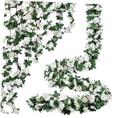 66 Ft Artificial Flower Garland, 8 Pcs Hanging Fake Rose Vines Silk White