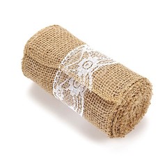 5″ x 108″ NATURAL BURLAP CHAIR SASH with WHITE Lace Wedding Party Event Supplies