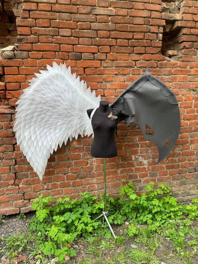 Black and White Angel Wings Devil Lucifer Halloween Costume Luzefer Handmade
