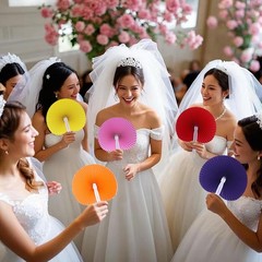 20 Pieces Decorative Paper Folding Hand Fans Handheld,Pink Round Wedding Fold…