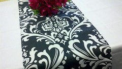 Damask Wedding Table Runner White Black 72″ Traditions