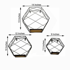 3 Hexagon Metal Wood GEOMETRIC FLOATING SHELVES Party Event Sale Supplies