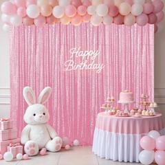 Pink Sequin Backdrop Curtain for Parties