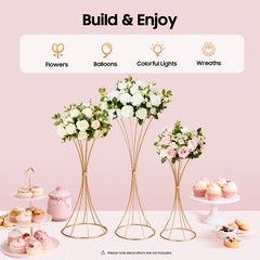 3Pcs Hourglass Wedding Flower Stand – Gold, Different Sizes, Table Centerpieces