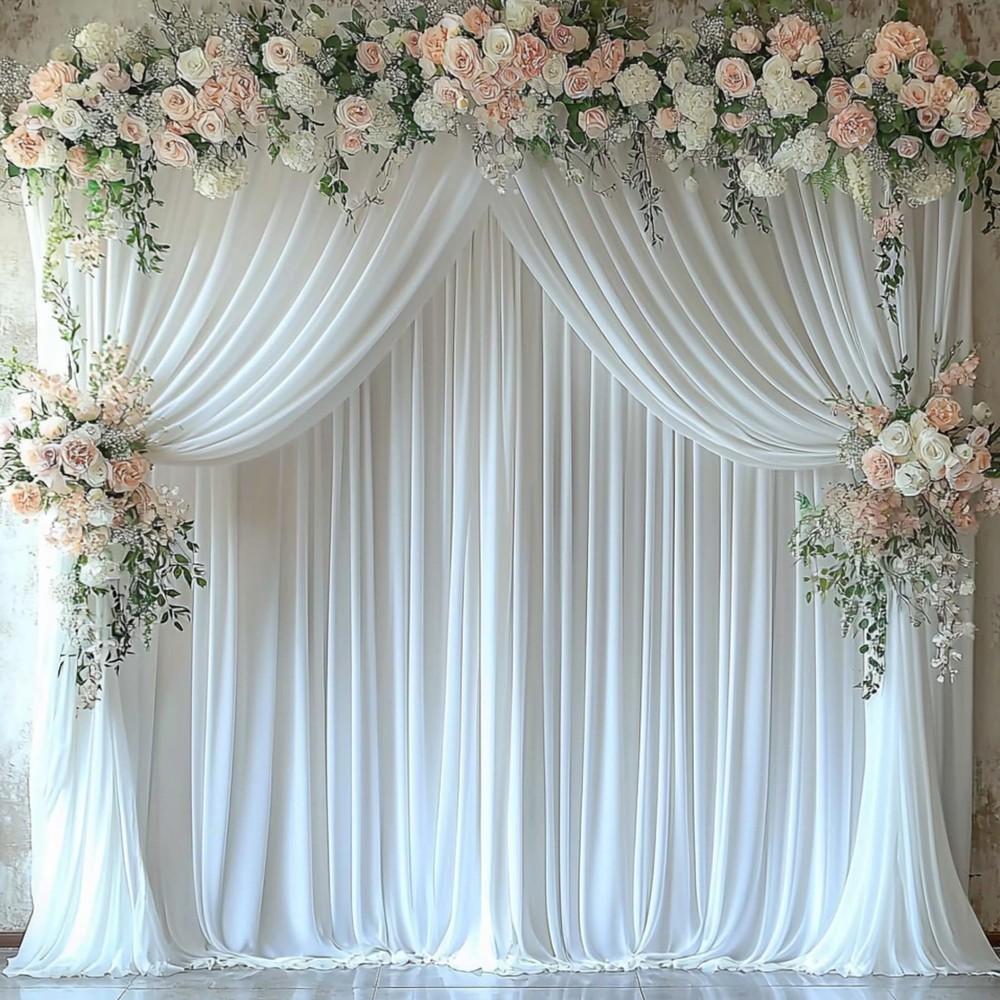 10ftx12ft Wrinkle Free White Backdrop Curtain, 2 Panels 12FT Height White Wed…