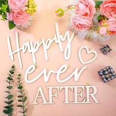 4 Pcs Happily Ever After Wall Decor Wooden Words Heart Hanging Wedding Day Pl…