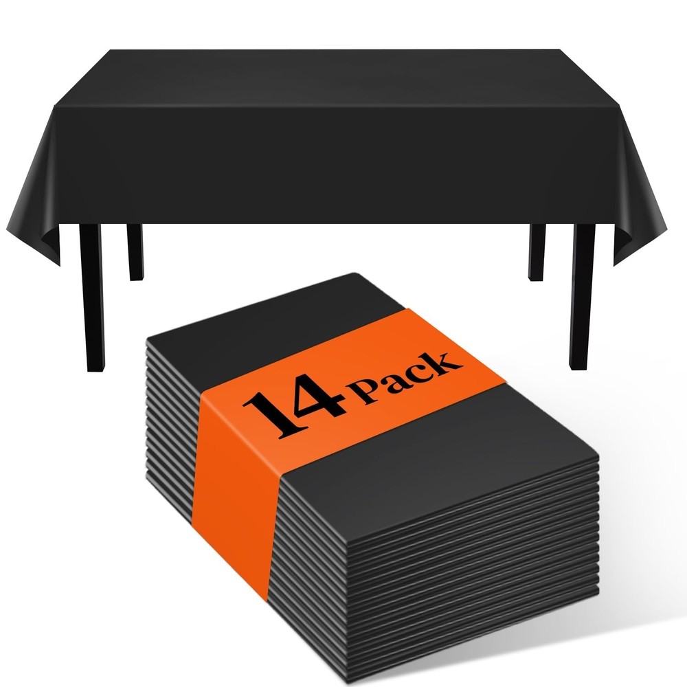 Black 14 Pack 54 x 108 Inch Plastic Tablecloths, Disposable Rectangle Tablecl…