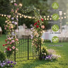 Metal Wedding Arch 7FT Stand Archway w/ Door for Outdoor Garden Party Decoration