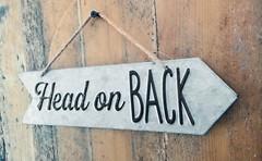 HEAD ON BACK Metal Galvanized Hanging Arrow Backyard Wedding Sign POINTING RIGHT