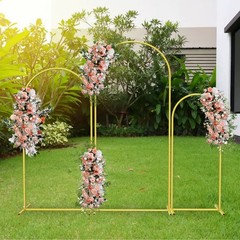 Set of 3 Gold Metal Arch Backdrop Stand (4FT, 5FT, 6FT) for Wedding Party Decor