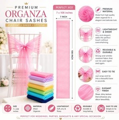 Elegant Organza Chair Sashes Sheer Fabric Sashes for Weddings, Parties, and