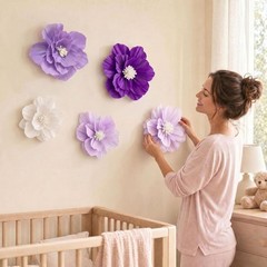 Purple Paper Flowers 3D Wall Decor Party Decorations Girls Women Elegant