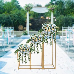 Gold Wedding Flower Stand Plating Floral Decor Vase Floor Column Stand Sets of 3