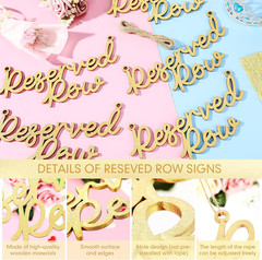 6 Pieces Wooden Reserved Row Signs for Wedding Chairs Wood Hanging Reserved Seat