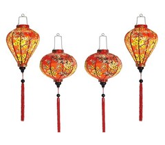 Set 4 Hoi An silk lanterns with Apricot flowers fabric – Cherry blossom fabric