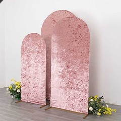 3 DUSTY ROSE Crushed Velvet Round Top Wedding Arch Backdrop STAND COVERS Set