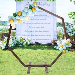 7.2FT Retro Wedding Arch Wooden Heptagon Wedding Backdrop Stand Wooden Arch USA