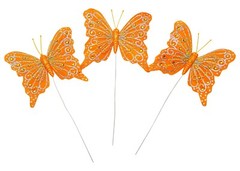 12PC 4″ Orange + Silver Glitter Feather Butterfly Craft DIY Wedding Cake Topper
