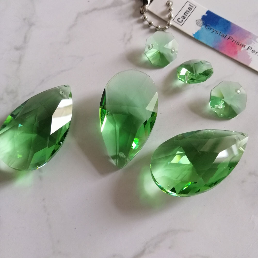 Green Color 20pcs 38mm Crystal Teardrop & 20pcs 14mm Crystal Octagon Loose Beads