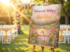 Custom Wedding Welcome Sign on Canvas | Romantic Floral Sunset Wildflowers