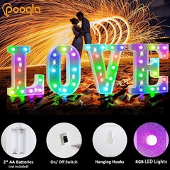 Pooqla Colorful Light Up Letters, Led Marquee Letter Light Sign Battery Power…