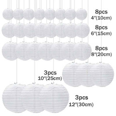 30Pcs/set White Paper Lanterns Chinese Hanging Round Lantern Lamp for Wedding An