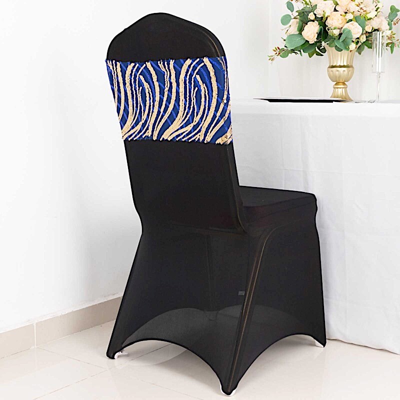 5 ROYAL BLUE GOLD Mesh Embroidered Sequins CHAIR SASHES Party Events