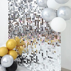 SILVER 10 Panels 12″ x 12″ Square Sequin WALL BACKDROP Party Events Decorations
