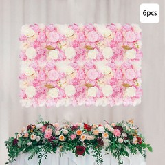 6pcs Artificial Flower Wall Panels Decorative Faux Hydrangea Floral Wall Mat Pad