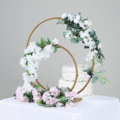 2 GOLD Metal HOOPS Round Standing Wreath Rings Set Party Wedding Decorations