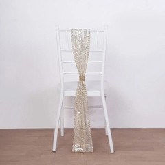 5 CHAMPAGNE Tulle CHAIR SASHES Sequins Geometric Pattern Party Events
