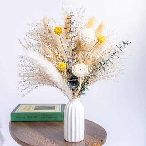 Dried Flowers Reed diffusers kit, Ceramic Vase Included, Reed Whitegreen