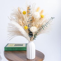 Dried Flowers Reed diffusers kit, Ceramic Vase Included, Reed Whitegreen
