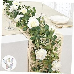 6 Ft White Flower Garland with 3D Butterfly, Artificial White Rose a