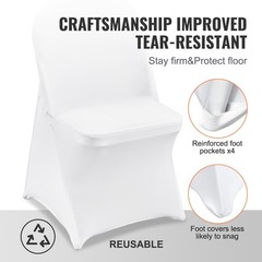 VEVOR 100PCS White Stretch Spandex Folding Chair Covers for Wedding Party Dining