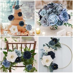 Artificial Flowers Combo Box Set Dusty Blue Bouquet Flowers for Wedding Cente…