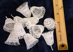 Lot of Vintage Wedding Decorations – White Lace Bows, Plastic Bells & Floral App