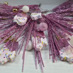 Pink Glitter Christmas Tree Picks Ice Cream Bars & Ornaments Alligator Clips