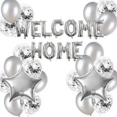Welcome Home Letter Balloon Silver Banner with Star Confetti Balloons for Arm…