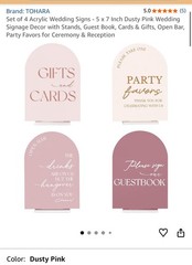 TOHARA Set of 4 Acrylic Arch Wedding Signs 5×7 in Dusty Pink w/ Stands